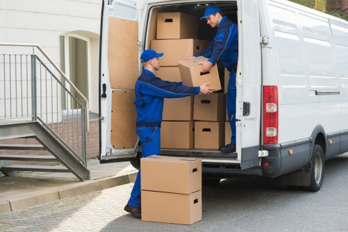 Boxes and reusable furniture prepared for charity donation and recycling