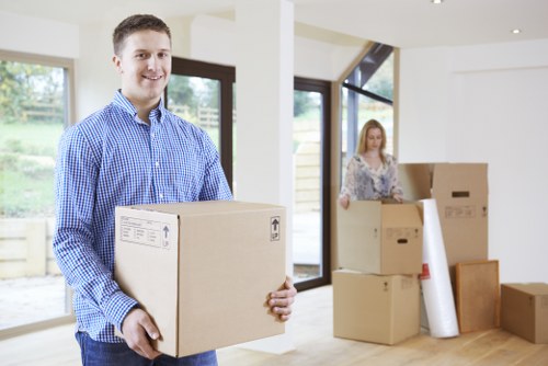 Packed boxes and furniture prepared for transport by movers in Italy