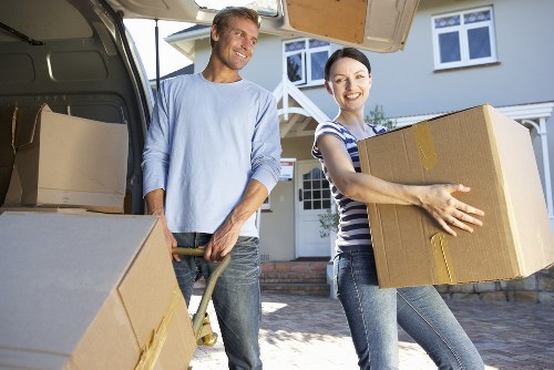 Moving boxes and household items ready for a removals service in Italy